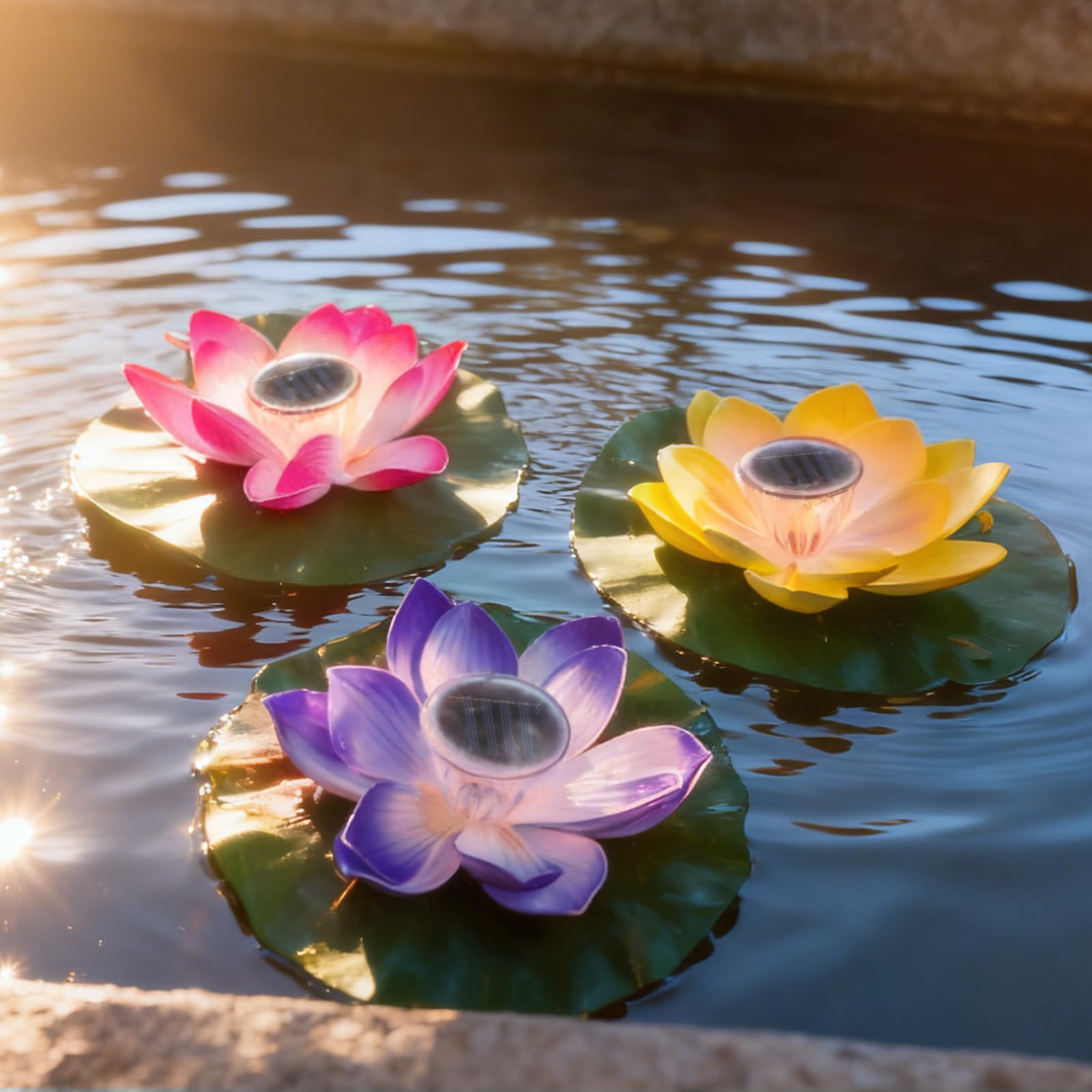 Luz solar de loto para piscina, LED impermeable, moderna lámpara flotante de jardín, 12 cm, encendido/apagado automático, para decoración de estanque, fuente de patio trasero (morado)