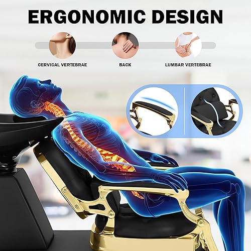 Miniatura 4 de Tazón de champú, Silla de estación de champú de lavado a contracorriente, Estación de unidad de tazón de cerámica de porcelana ajustable, Equipo de