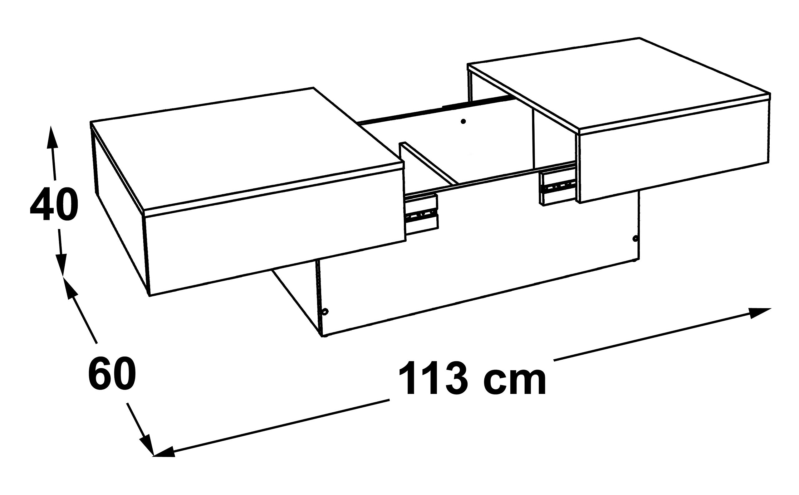 Berlioz Créations Amelie Couchtisch, glänzend Schwarz, 113 x 60 x 40 cm, französische Herstellung