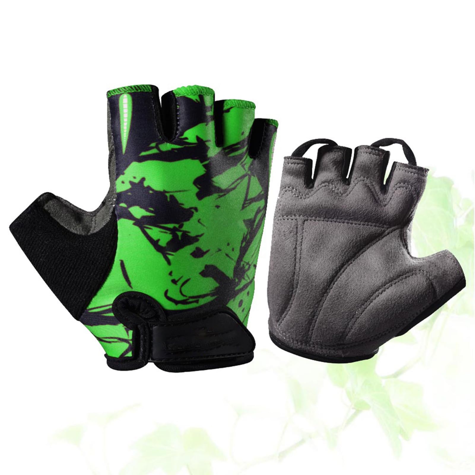GALPADA 3stücke Kids Outdoor Sport Handschuhe Atmungsaktive Halbfinger Racing Und Workout-Handschuhe Für Junge Mädchen rutschfest Und Stoßdämpfend Grün Totem
