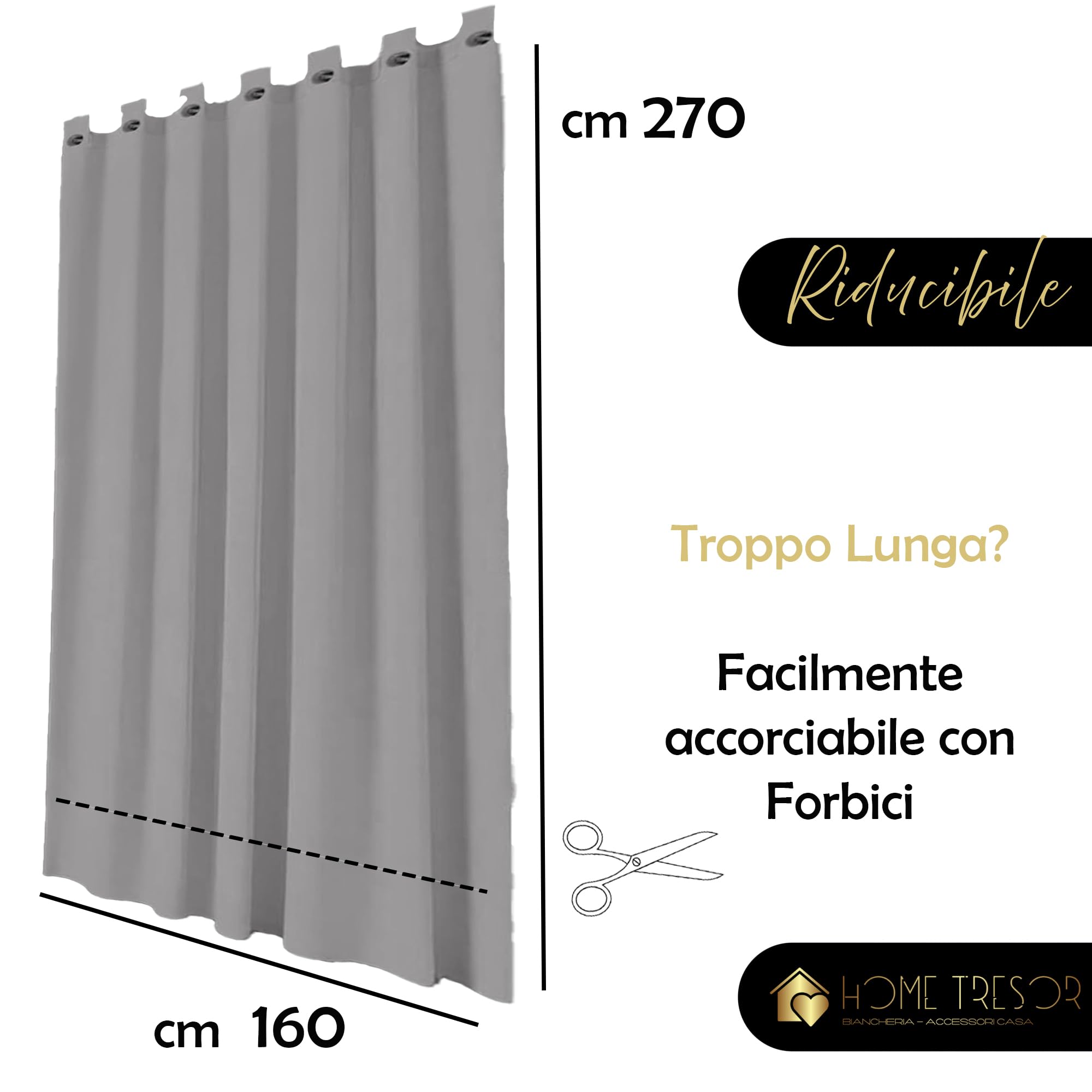 Home Tresor Set 6 Pannelli Tenda per Gazebo 160 x 270 cm da Esterno Impermeabile Antivento con Passanti e Bottoni, Oscurante e Lavabile – Idrorepellente per Pergolato Balcone Giardino - Grigio