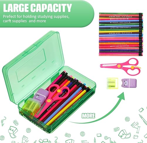 Miniatura 9 de Fainne Paquete de 24 cajas de lápices para la escuela, estuche transparente a granel, cajas de lápices duros de gran capacidad, cajas de lápices de