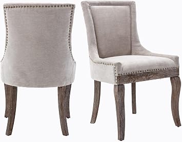 Vintage Dining Chair,Upholstered Side Chairs with High-end Tufted Back and Nailhead Trim,Solid Wood Kitchen Dining Room Chairs,Set of 2,Fabric,Wood Legs