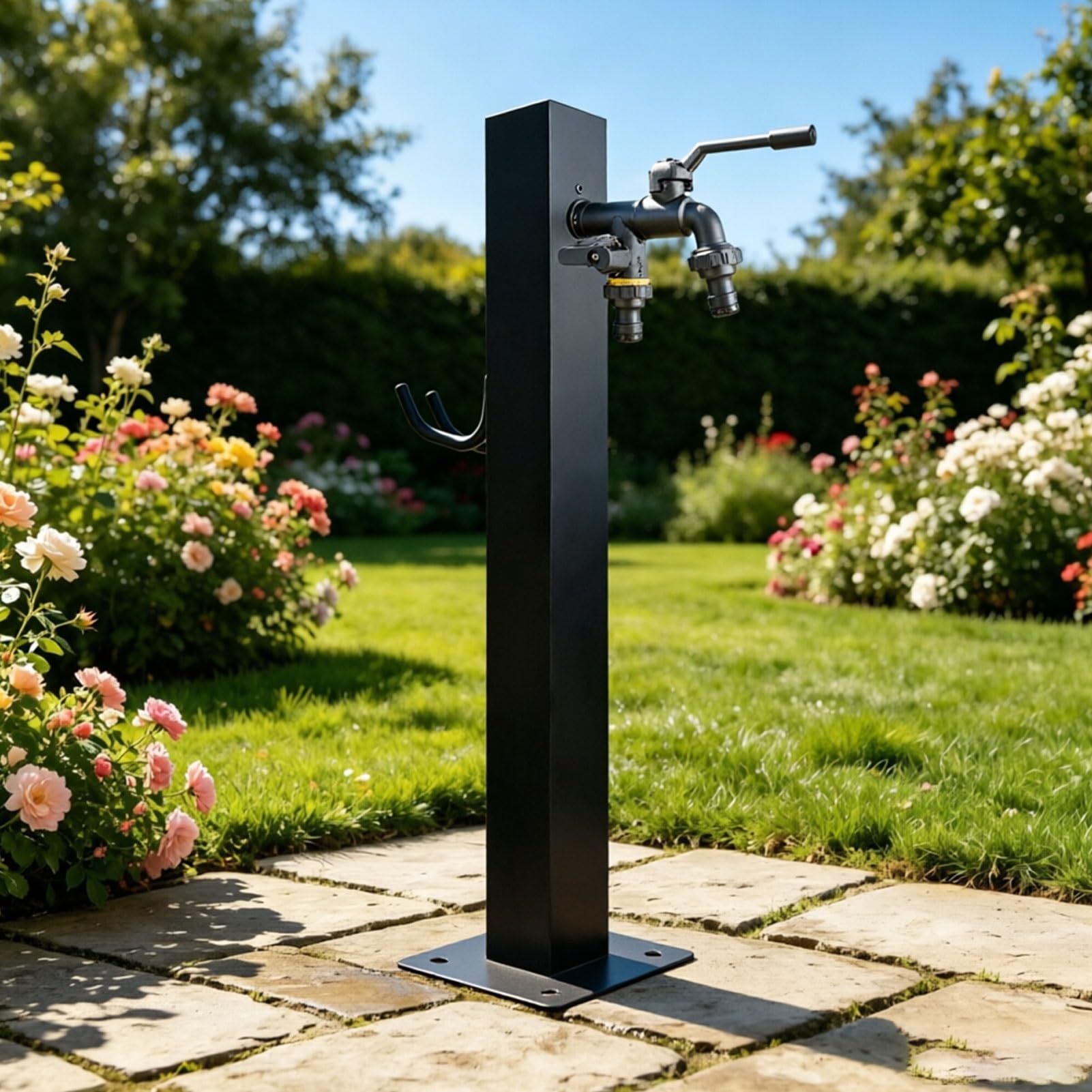 304 Stainless Steel Outdoor Garden Water Column with Double Faucet, Vertical Freestanding Floor Mounted Hydrant Water Tap for Irrigation Washing(Height: 60cm/23.6in)