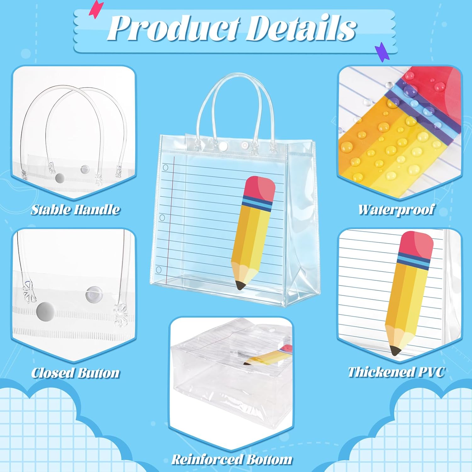 Renbuzhu 24PCS Back to School Clear PVC Gift Bags Supplies Bulk with Handles First Day of School Teacher Appreciation Gifts Transparent Bag Reusable Tote