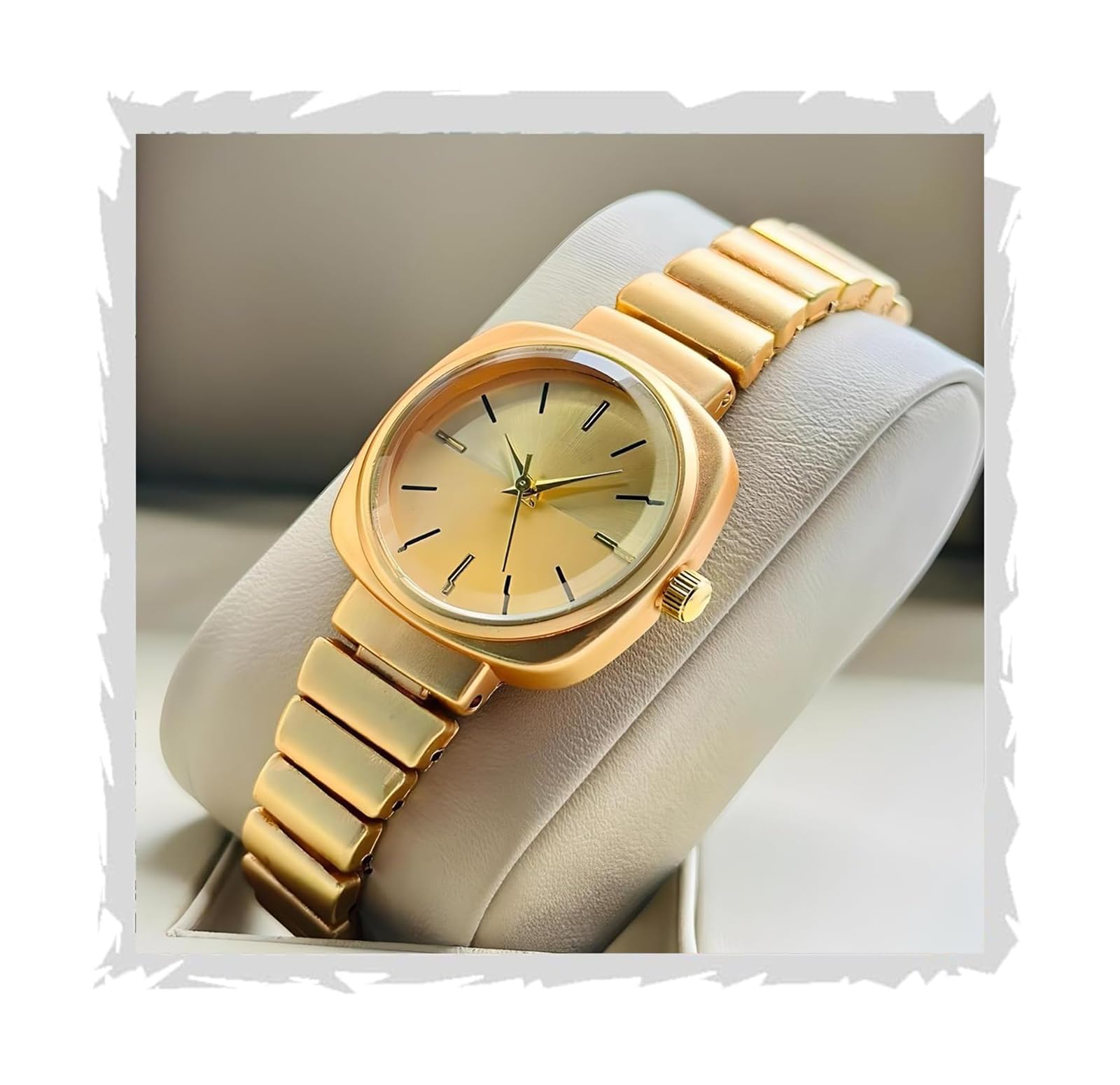styledose watch's Unique Design Elements (Round face in Square Frame, 5 Color Eddy dials & Belt) Steel Chain Strap Stylish Girls Ladies Fashion Wrist Watches Analog Watch for Women (Gold)