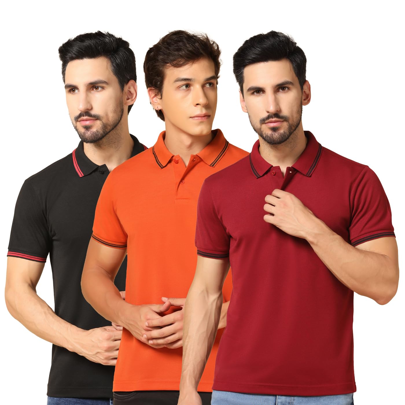 inkkr Men's Soild Collar Neck Half Sleeve Polo T-Shirt Combo-picture-43