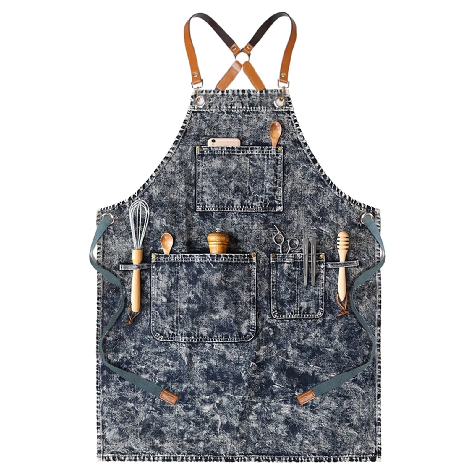 Chef Tabliers avec Poches, Tablier De Travail Homme Femme, Tablier en Denim pour Cuisine Restaurant Barbecue Blue a,One Size