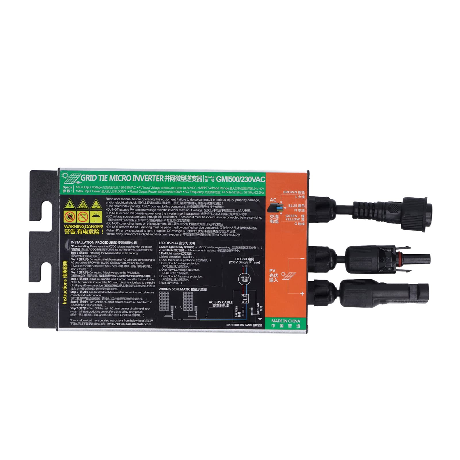Grid Tie Micro Inwerter MPPT, Czysty Sinus 230V AC, System (500W)