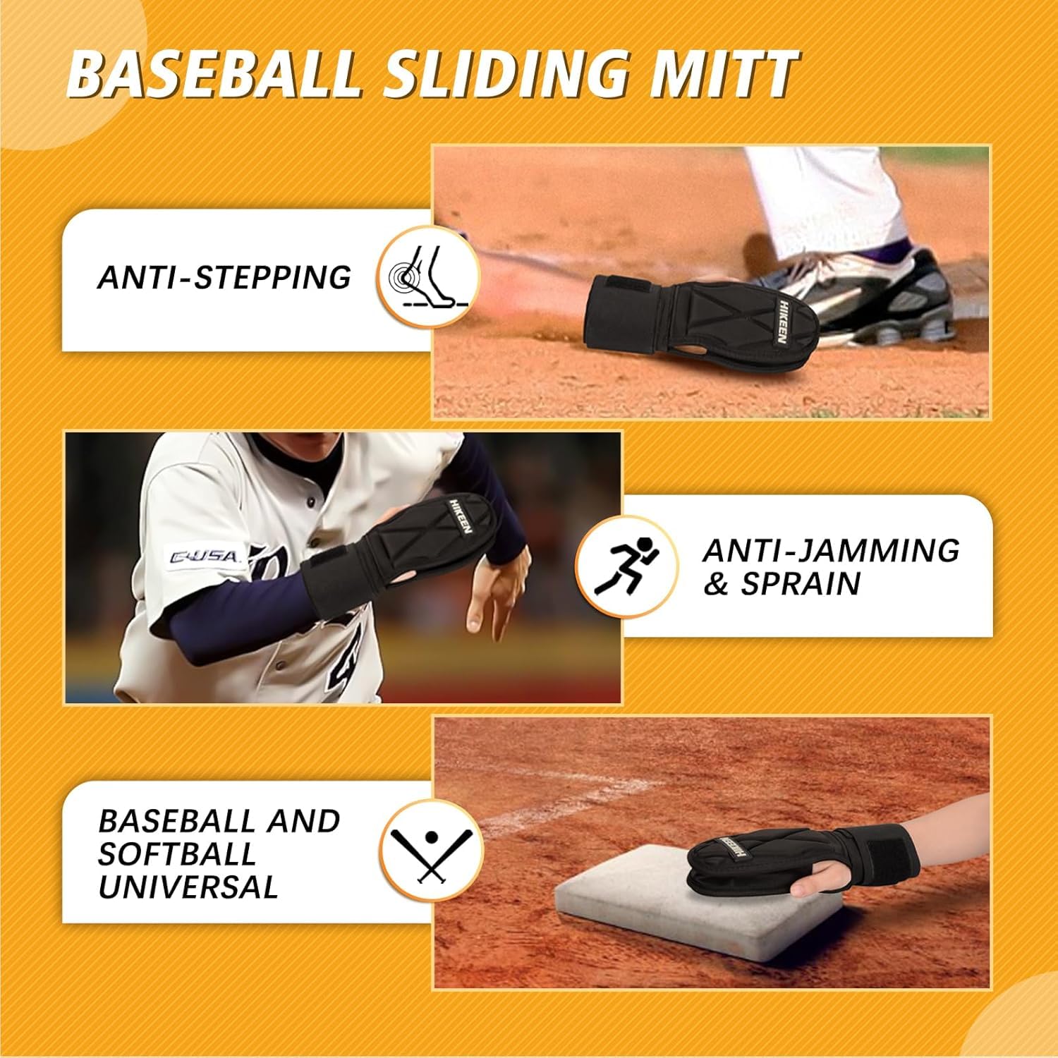 Hikeen Guanto Scorrevole da Baseball, per Giocatore di Baseball e Softball, Guanti da Baseball con Cinturino Elastico Regolabile, Universale per Mano Destra o Sinistra, per Giovani