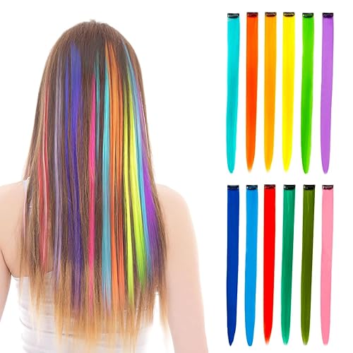 12 extensiones de cabello con clip de colores, para BEAHOT de 22 pulgadas, extensiones largas y rectas con clip sintético, Halloween, cosplay,