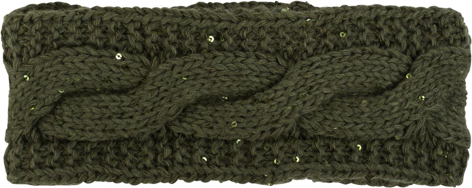 styleBREAKER Women Browband coarse knit with plait pattern and sequins, warm fleece lining, hair band, headband 04026002, color:Olive - Image 3
