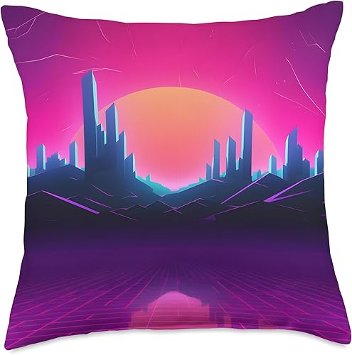 PP Accessories Synthwave City Retrowave 80s Vaporwave Throw Pillow, 18x18, Multicolor