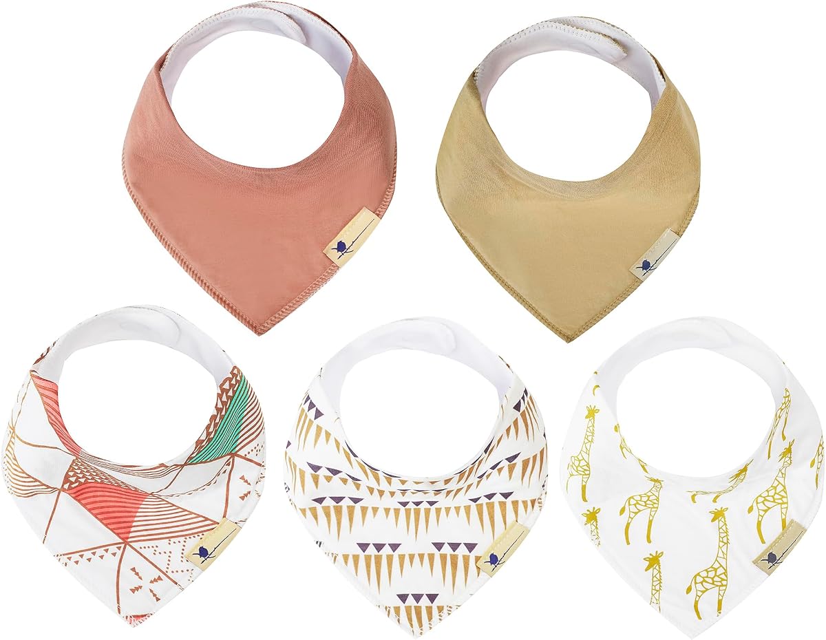 Baberos magnéticos para babas con bandana, paquete de 5 - Baberos para bebés con cierre magnético - Baberos para la dentición seguros, fáciles y elegantes