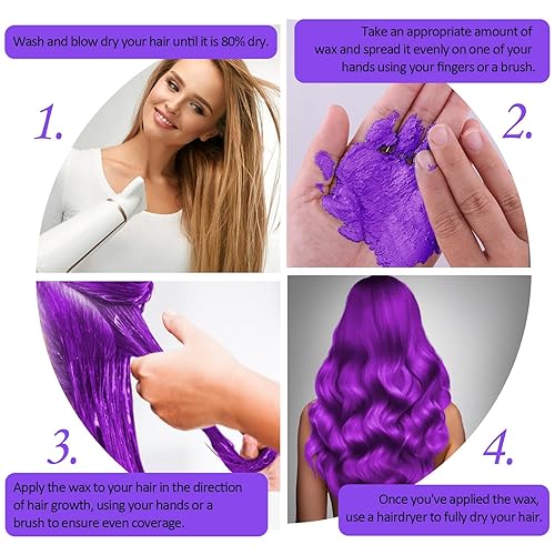 Miniatura 5 de Cera temporal de color púrpura para el cabello, tinte en crema para peinado natural instantáneo, pomadas lavables para hombres, niñas, mujeres,