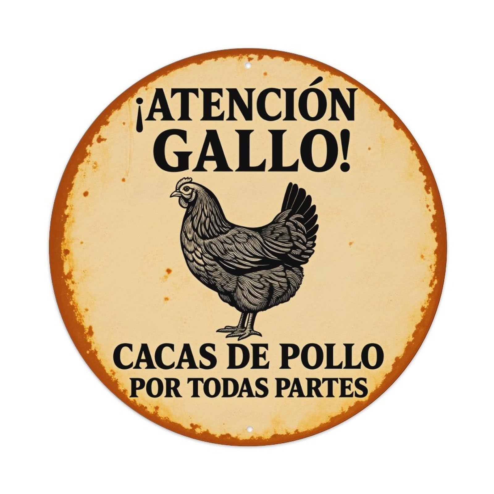 Attention Rooster Chicken Poop Everywhere Metal Tin Sign Vintage Garden Bedroom Cafe Bar Man Cave Home Wall Decor Metal Poster 8x8 inches