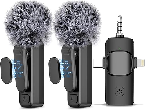 NICHOM Micrófono Lavalier inalámbrico 3 en 1 para iPhoneiPadAndroidPCcámara, mini micrófono con reducción de ruido, mini micrófono para video vlog,
