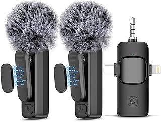 NICHOM 3 in 1 Wireless Lavalier Microphone for iPhone/iPad/Android/PC/Camera,Mini Mic with Noise Reduction, Mini Microphone for Video Vlog,Interviews,Live Streaming(Lightning/USB C/3.5mm Jack)