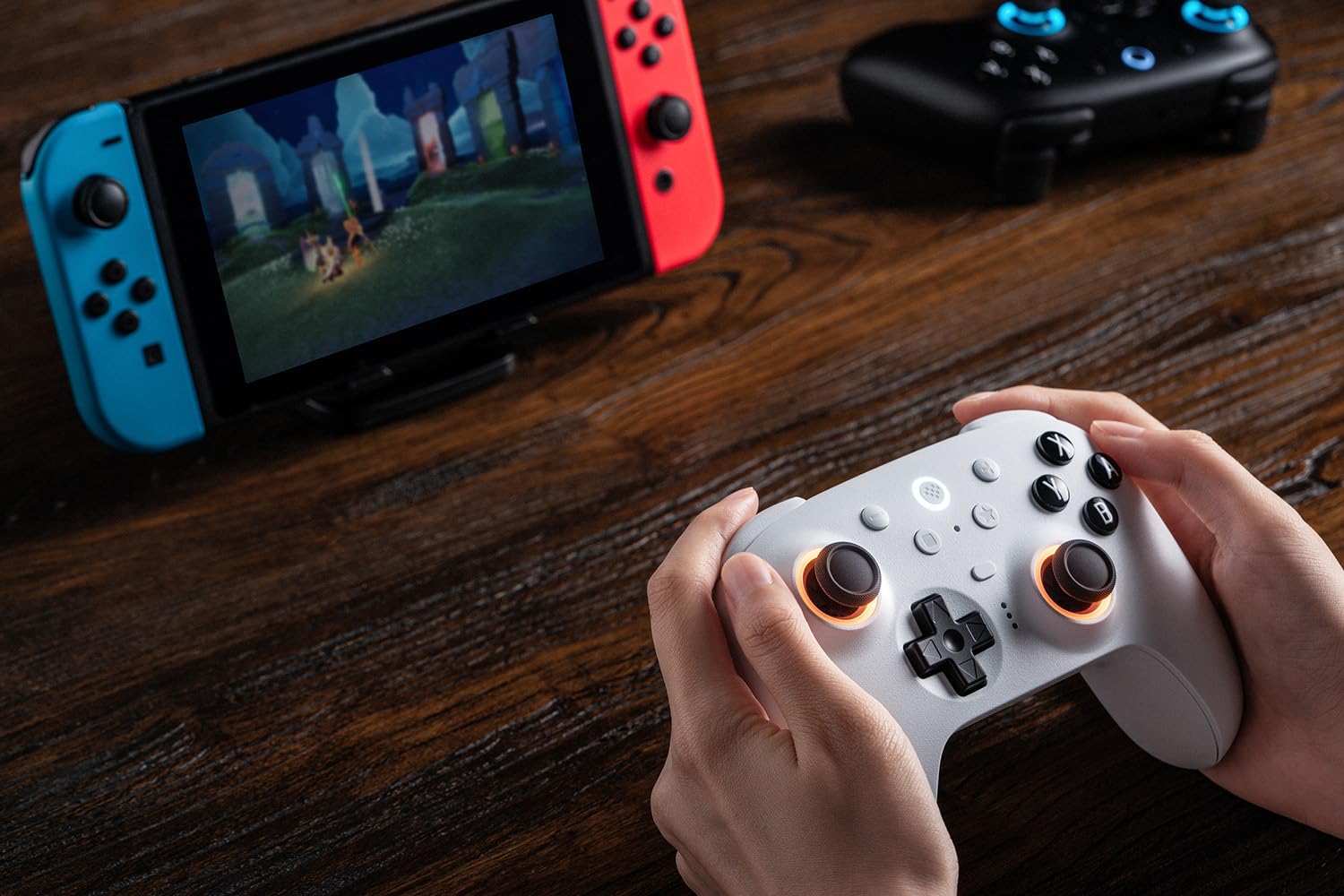 8BitDo Ultimate 2 Bluetooth Controller for Switch, Switch 2 and PC Windows, Switch Pro Controller with TMR Joysticks and Charging Dock, Tactile/Hall Triggers, Vibration & Motion Control, RGB Fire Ring