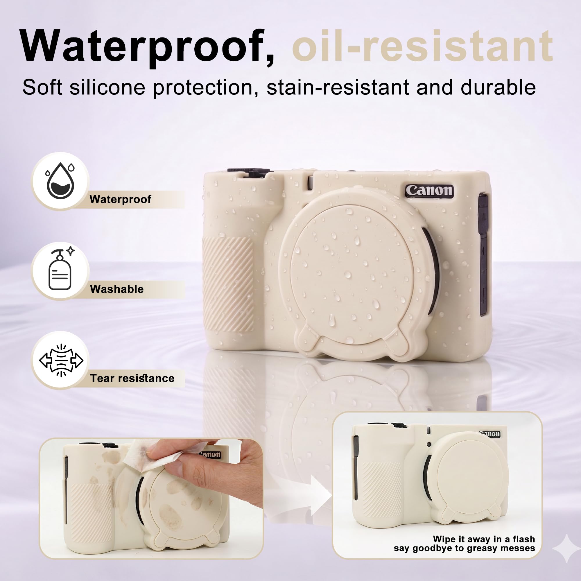 V1 Custodia, custodia per fotocamera digitale Canon PowerShot V1, custodia protettiva in morbido silicone con copriobiettivo rimovibile, include 2 pellicole protettive per lo schermo e 1