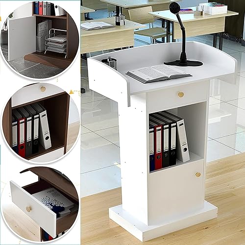 Miniatura 7 de JITEM Atril Podium - Podio de madera de fibropanel de densidad media para atril con estante de almacenamiento, ideal para oradores, conferencias,