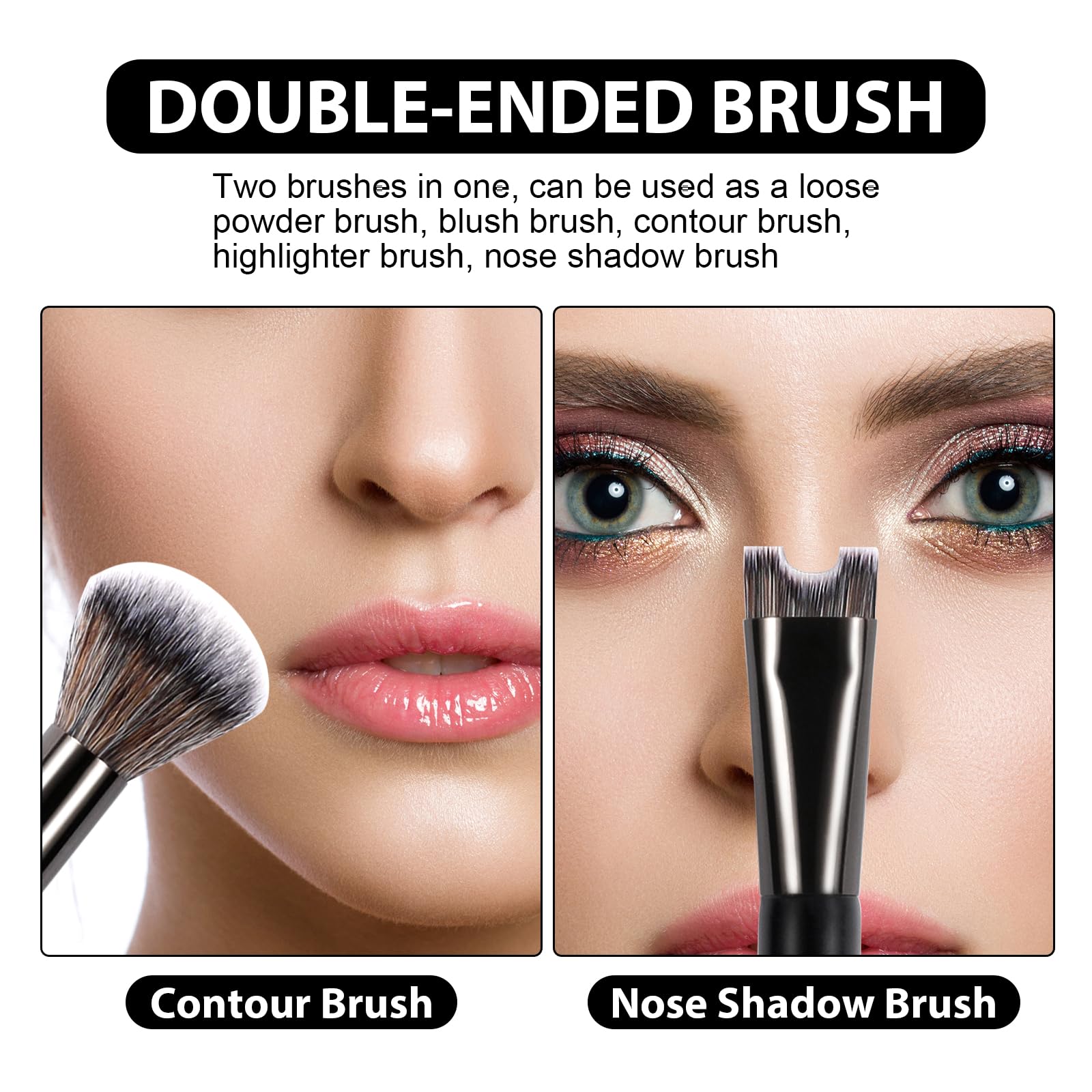 2 in 1 Nose Contour Brush, Dual-Ended U-Shaped Nose Sculpting & Blush Brush Precision Fluffy Contouring Brushes Perfect Defining Angled Cheek Bones, Highlight, Powder, Contour, Makeup Beginners