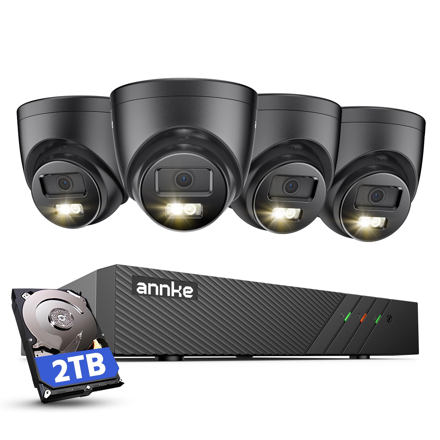 ANNKE 3K PoE CCTV Camera System Outdoor, 4x Wired Security IP with Spotlights (Black) Human/Vehicle Detection Color Night Vision 8CH NVR 2TB Hard Drive for 24/7 Audio Recording