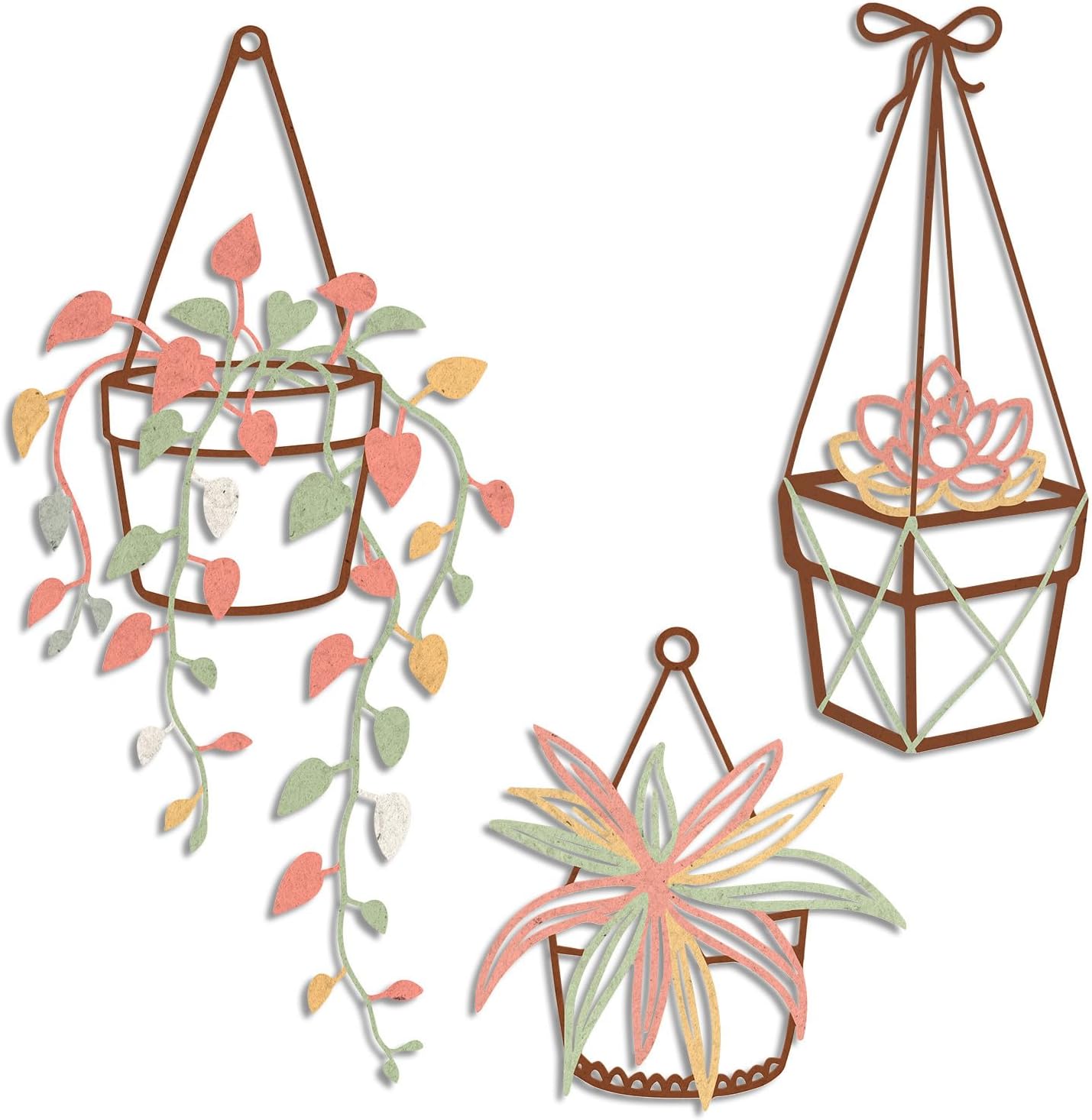 Vineland Metal Wall Art for Bathroom, Set of 3 Botanical Plant Designs, Minimalist Modern Boho Hanging for Home Outdoor Decor (Pink)