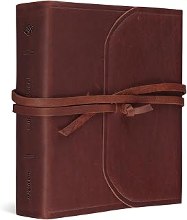 ESV Journaling Study Bible Natural Leather Brown Flap Strap - ESV Holy Bible with 2-Inch Margins & 12,000 Study Notes