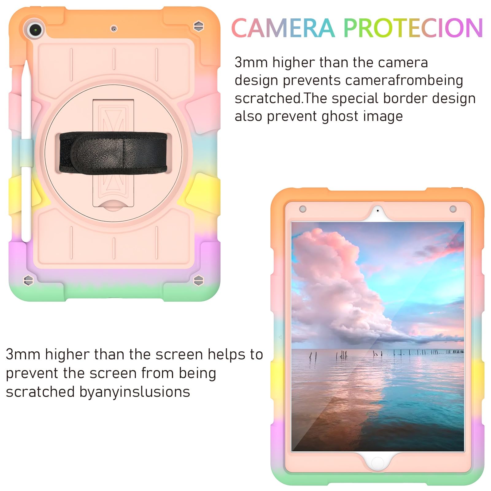 Custodia protettiva per tablet PC compatibile con iPad di 9a/8a/7a generazione 2021/2020/2019 (10,2"), custodia protettiva antiurto integrale con guscio infrangibile W supporto girevole a 360° +