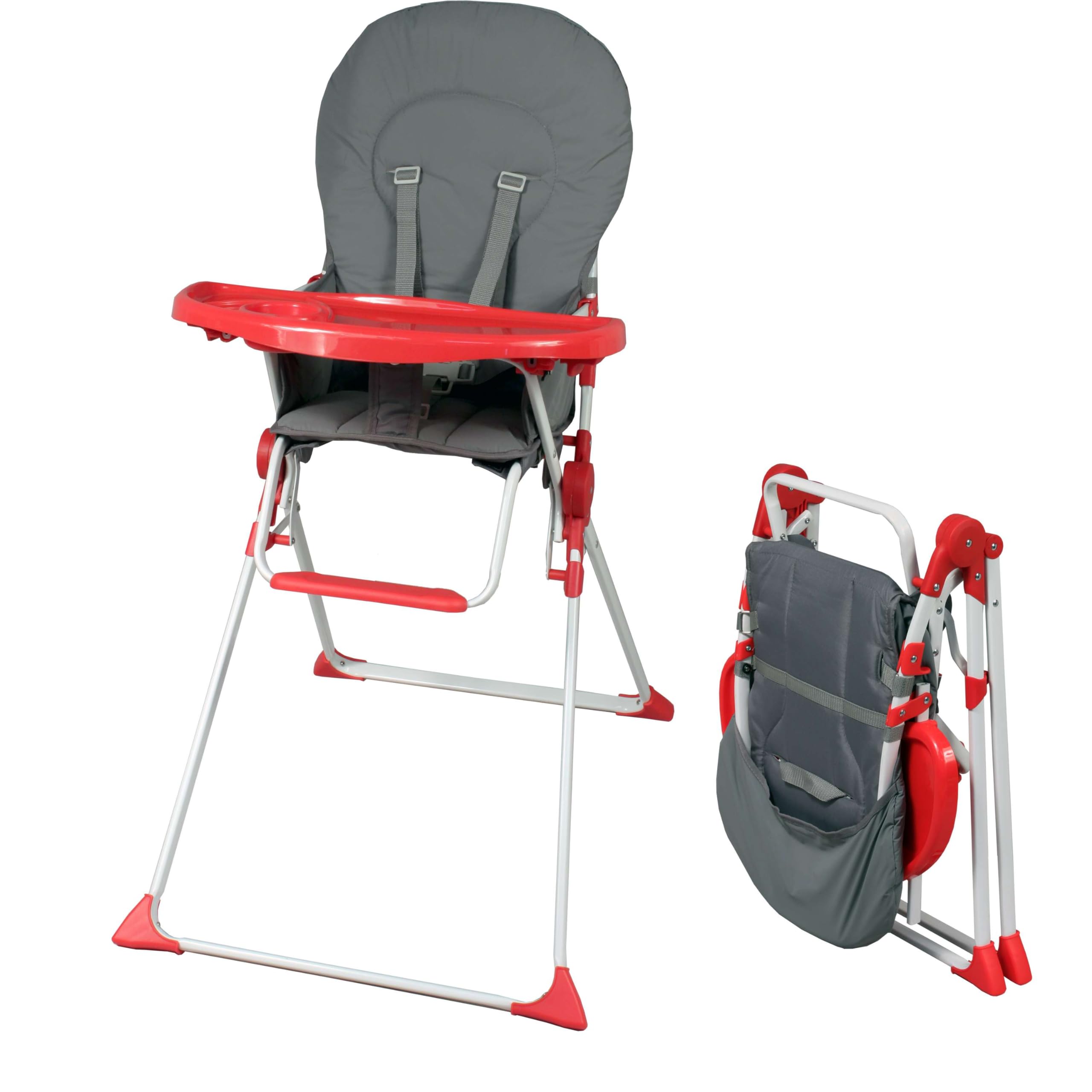 Bambisol Seggiolone fisso pieghevole per bambini | Ultra compatta e leggera, Ripiano regolabile rimovibile | Rosso