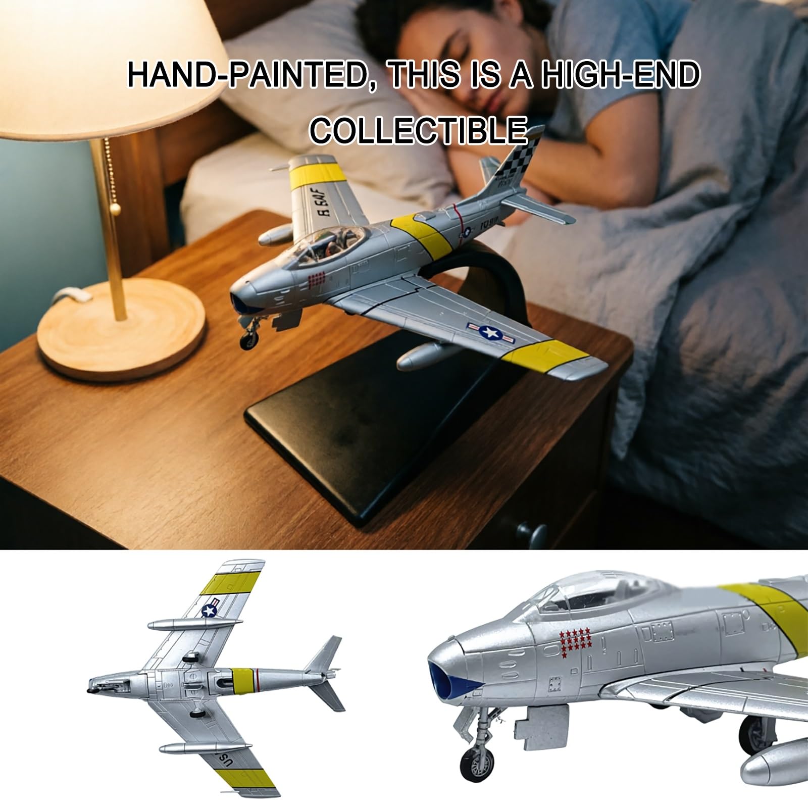 Replica Modello Jet Combattimento F-86 Sabre Scala 1:100 FU-910F86 Modello Display Metallo Pressofuso Pronto L'esposizione Desktop Scaffale Custodia Regalo Appassionati Aviazione For Adulti