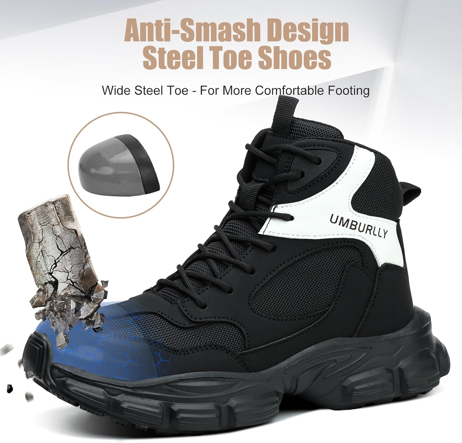 Hogent Steel Toe Shoes for Women Men Wide Non Slip Composite Work Sneakers Indestructible Comfortable Safety Tennis Shoes Lightweight Breathable Construction Sneakers Puncture Proof Ergonomic Design - Image 2