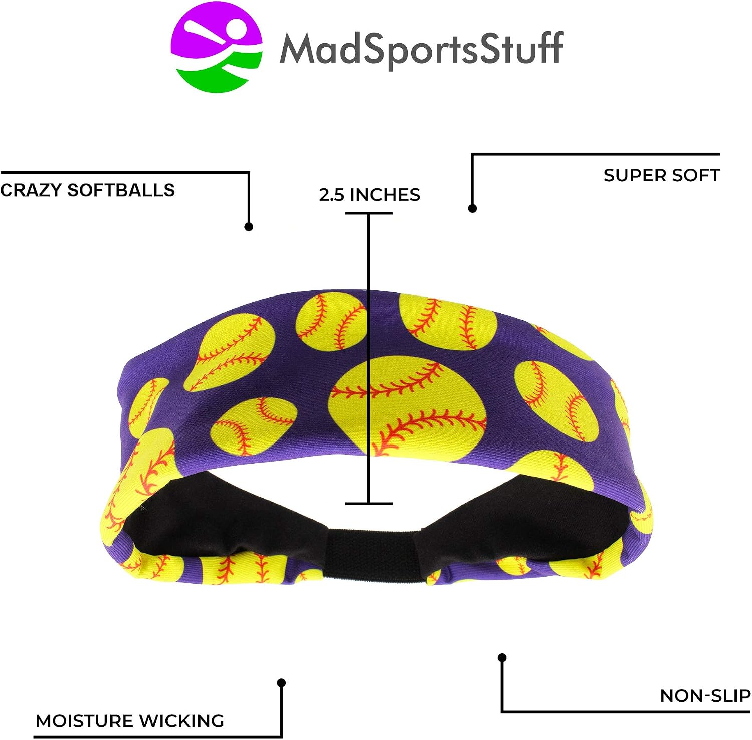 MadSportsStuff Crazy Softball Headband with Softball Logos