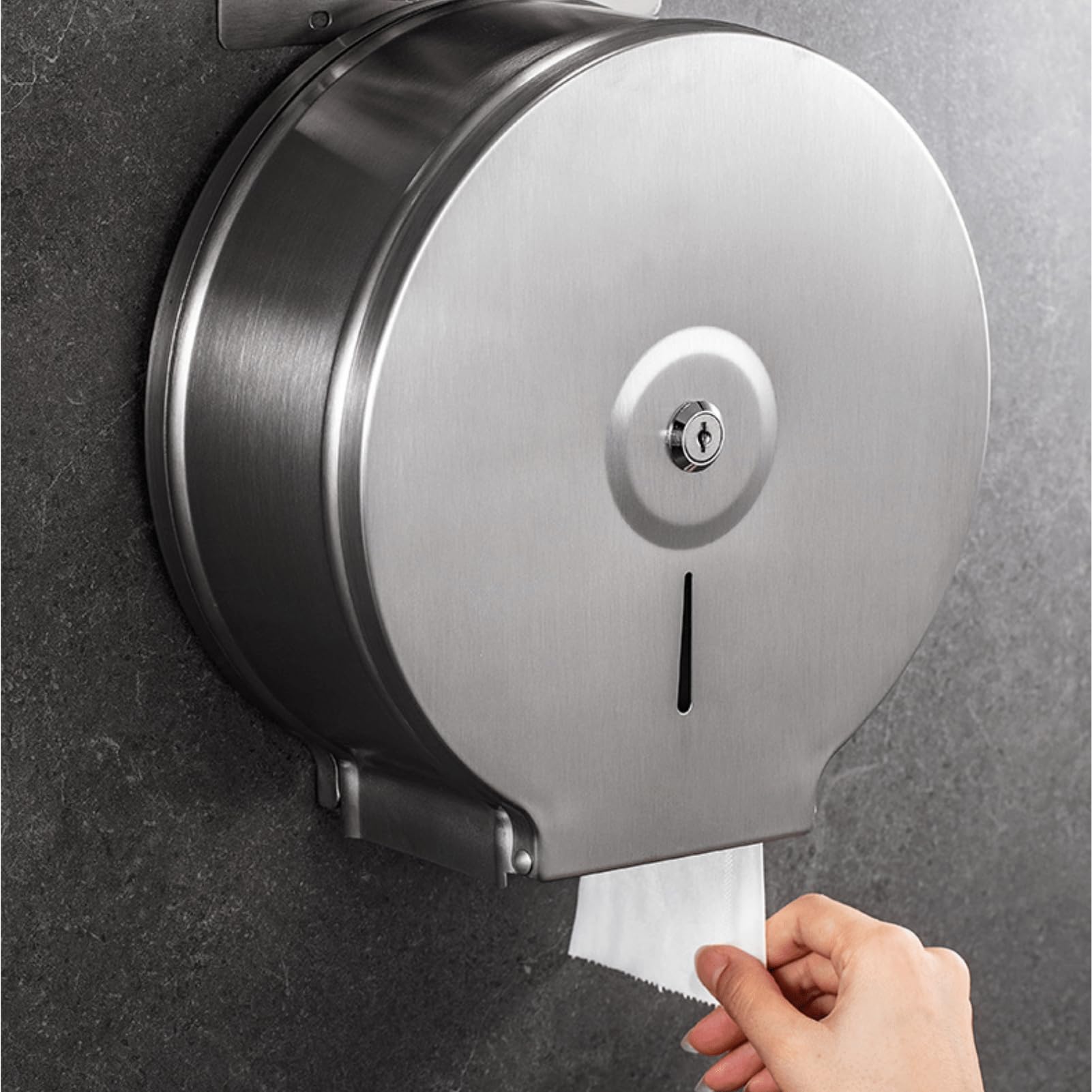 Dispenser di carta igienica, confezione da 2 pezzi da parete in acciaio inox con chiave serratura per rotoli di carta igienica Jumbo, 27 x 26 x 11,8 cm, distributore commerciale di grandi