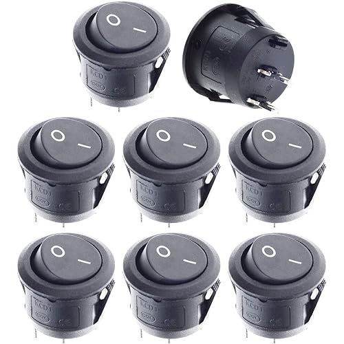 QTEATAK 8 Pcs SPST Snap-in ON-Off 2 Pin Round Snap Rocker Boat Switch Black AC 250V 6A 125V 10A for Car Auto Boat Household Appliances