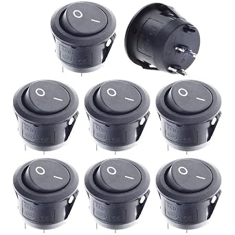 8 Pcs SPST Snap-in ON-Off 2 Pin Round Snap Rocker Boat Switch | Black, AC 250V 6A/125V 10A for Car Auto Boat Household Appliances