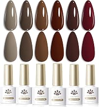 Born Pretty Fall Winter Gel Nail Polish Burgundy Wine Red Caramel Brown Coffee Autumn Gel Polish Set Gel Nail Kit Nail Art Manicure Collection 6PCS 7ML