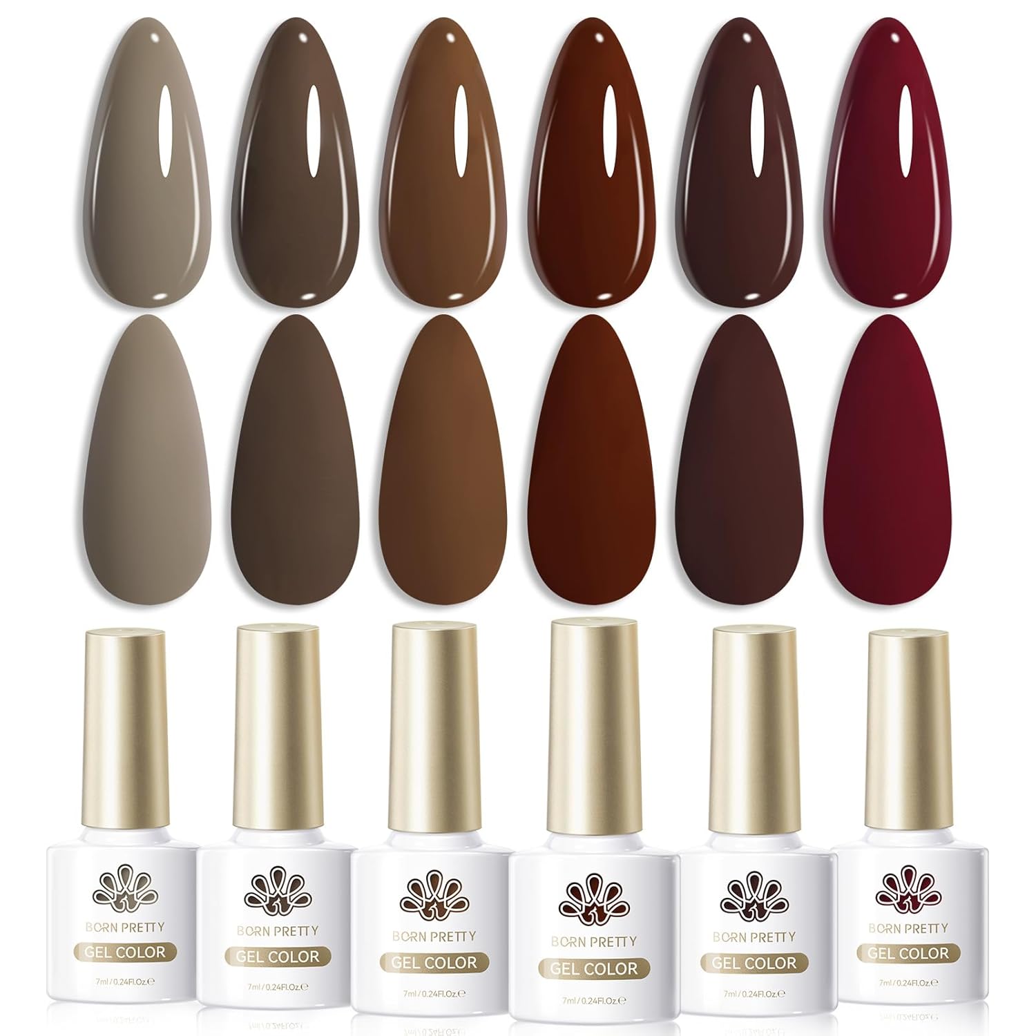 Born Pretty Fall Winter Gel Nail Polish Burgundy Wine Red Caramel Brown Coffee Autumn Gel Polish Set Gel