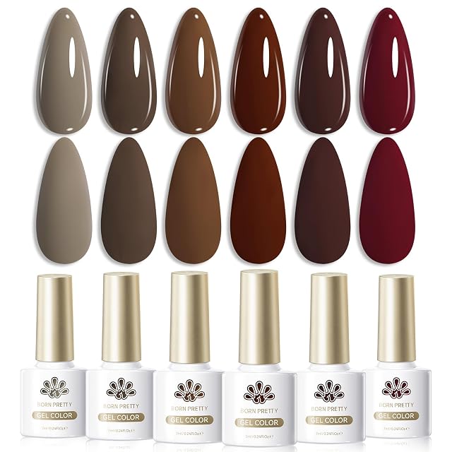 Born Pretty Fall Winter Gel Nail Polish Burgundy Wine Red Caramel Brown Coffee Autumn Gel Polish Set Gel