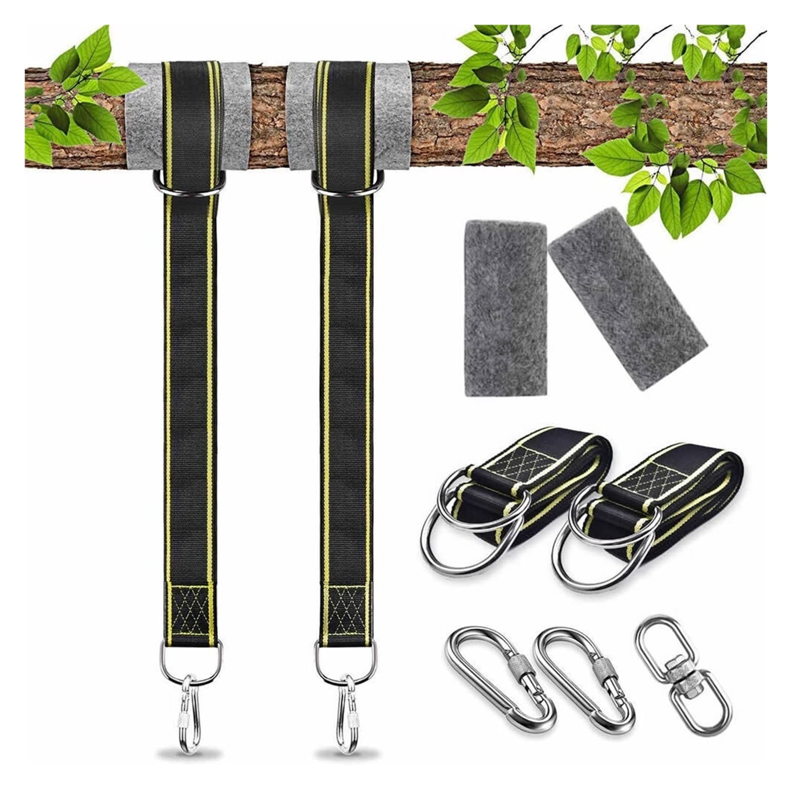 Hamak ramiączka - Szybka instalacja Huśtawka Huśtawka Wisząca Paski Drzewo Ochraniacze z bezpieczniejszą blokadą Carabiners Swivel (Color : 2m with Swivel)