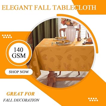 SASTYBALE Fall Tablecloth Square Thanksgiving, 20 x 20 Amber | Jacquard Heavy Duty, Spill Proof, Wrinkle Resistant, Apricot Leaf Table Cloth, Suitable for Fall and Harvest Season
