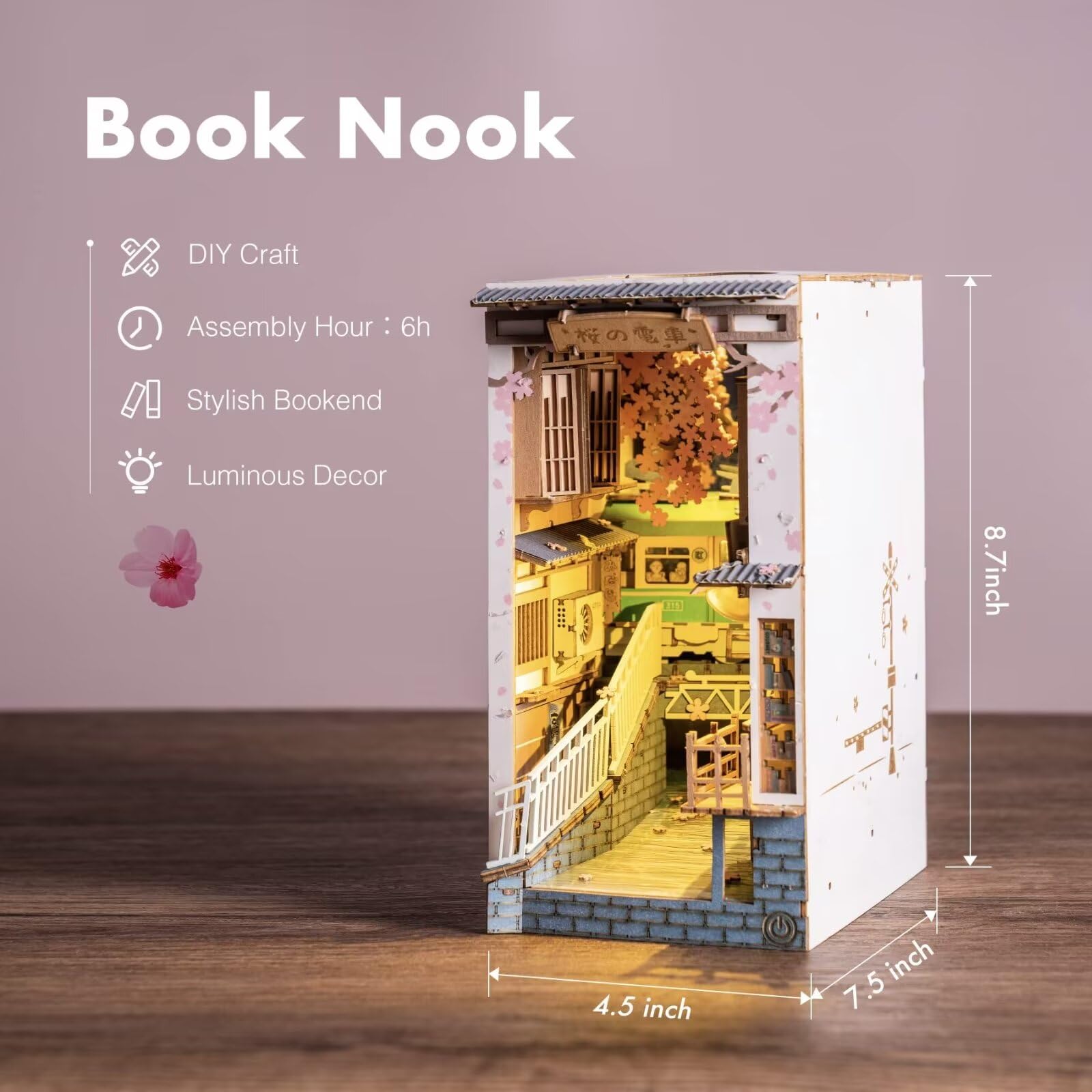 Rolife Sakura Densya Book Nook - Inserto per scaffale, kit per casa delle bambole fai da te, decorazione per la stanza delle bambole, per adolescenti, ragazze, ragazzi e donne (TGB01)
