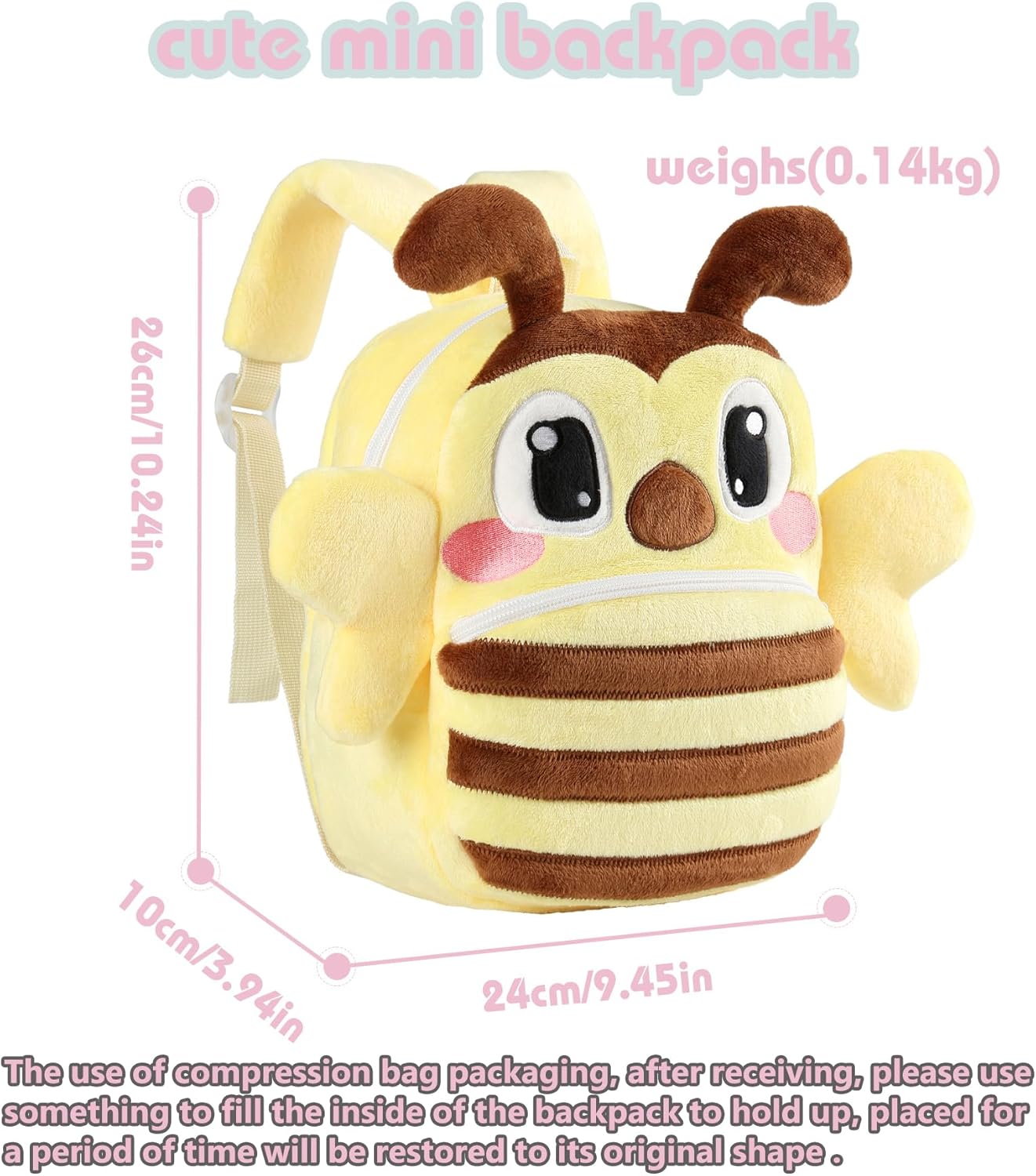 Unisex Baby Soft Plush Backpack Kids Cute Mini School Bag Daypack,Toddler Cartoon Bee Little Backpack for Girls Boys 2-5 Years Old - Image 3