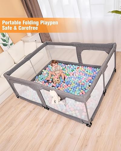 Miniatura 3 de Corralito plegable para bebés con puerta, patio de juegos plegable extragrande para bebés y niños pequeños, corralito de viaje portátil, centro de