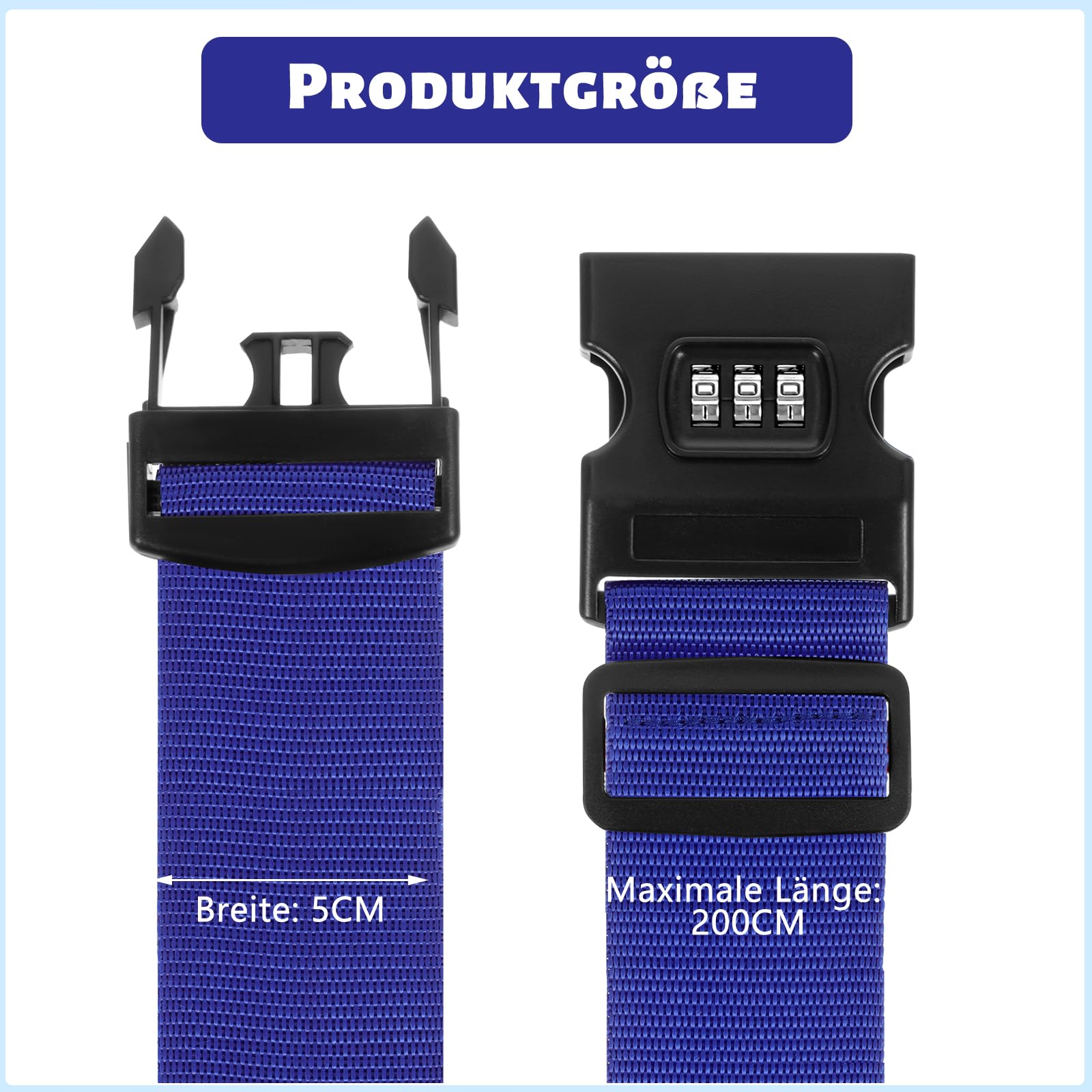 uxcell Lot de 4 sangles de bagage avec boucle, serrure à combinaison, accessoires d'emballage de voyage réglables en polypropylène, bleu gris, 2 m x 5 cm