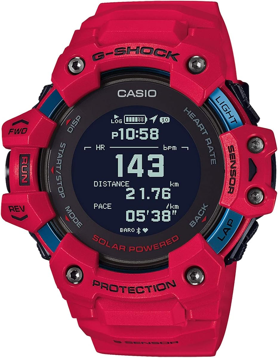Casio Men's G-Shock Move, GPS + Heart Rate Running Watch, Quartz Solar Assisted Watch with Resin Strap, Red, (Model: GBD-H1000-4)