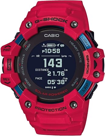 Casio Mens G-Shock Move, GPS + Heart Rate Running Watch, Quartz Solar Assisted Watch with Resin Strap, Red, Model GBD-H1000-4