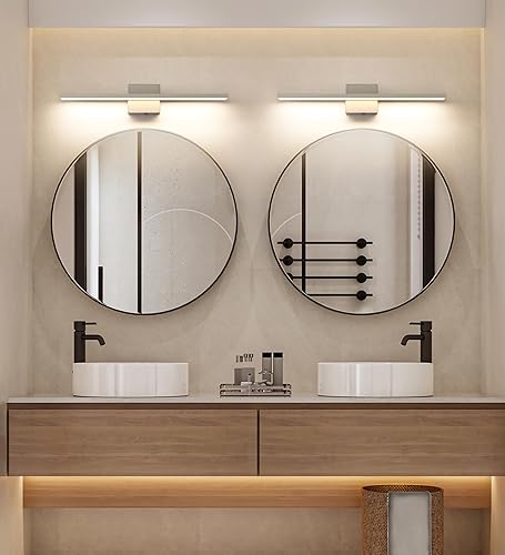 Miniatura 8 de JUSHENG Luces de tocador de níquel cepillado para accesorios de baño, 5CCT regulable, barra de luz LED de tocador para baño, 24 pulgadas, 24 W,