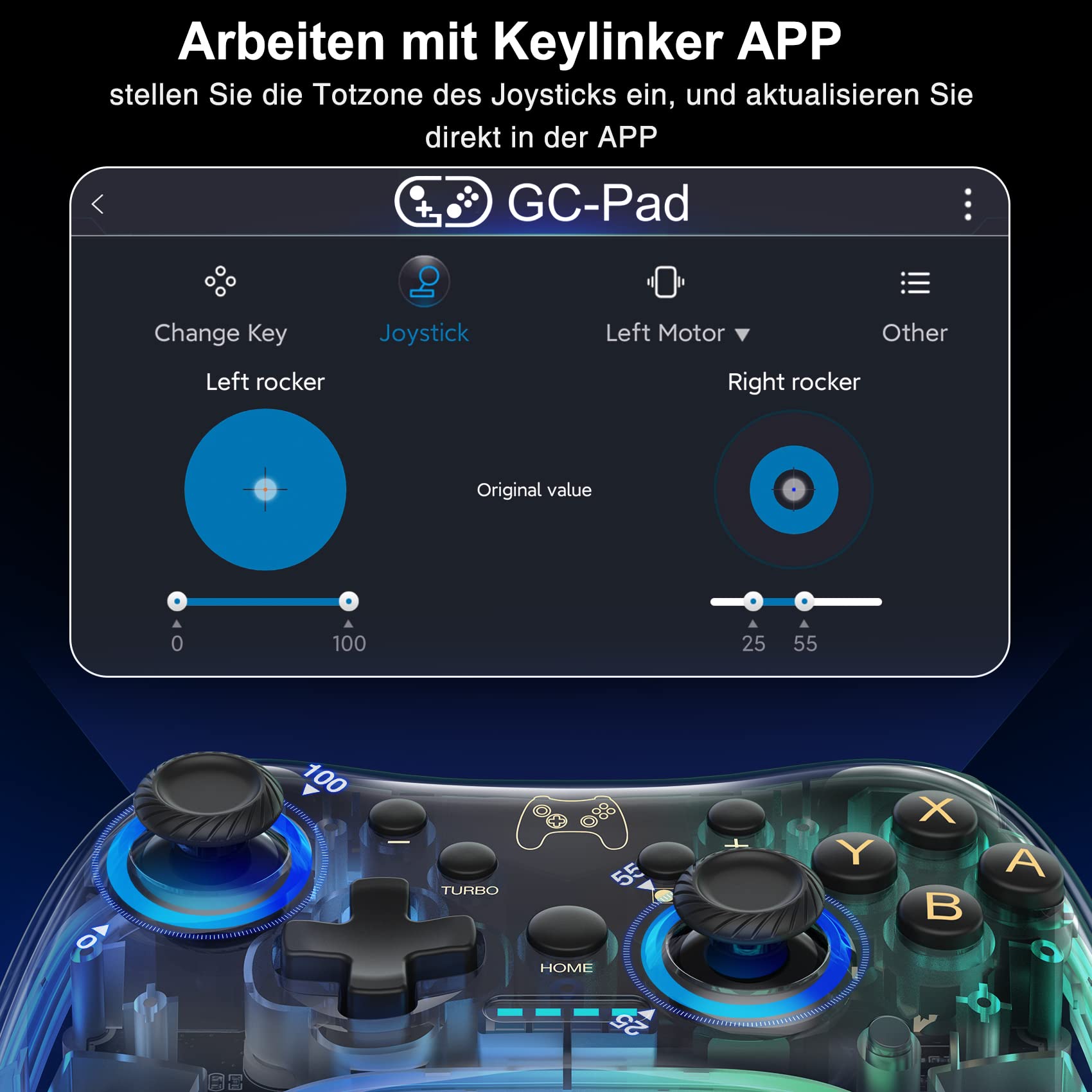 HASACOOL Manette Switch Pro avec transparent/lumineux/réveil/application de contrôle sans fil compatible avec Android/iOS/PC, Switch pour Switch/Lite/OLED